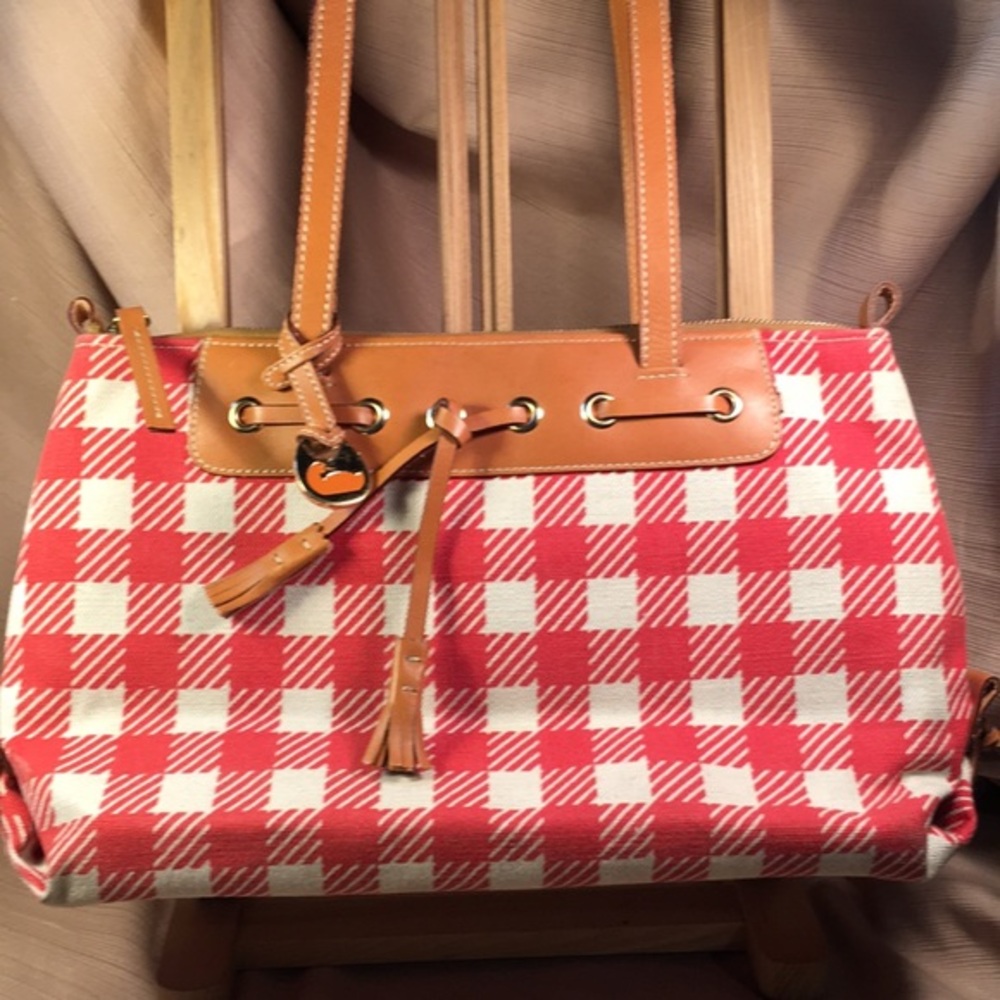 Dooney & Bourke leather/canvas plaid shoulder bag